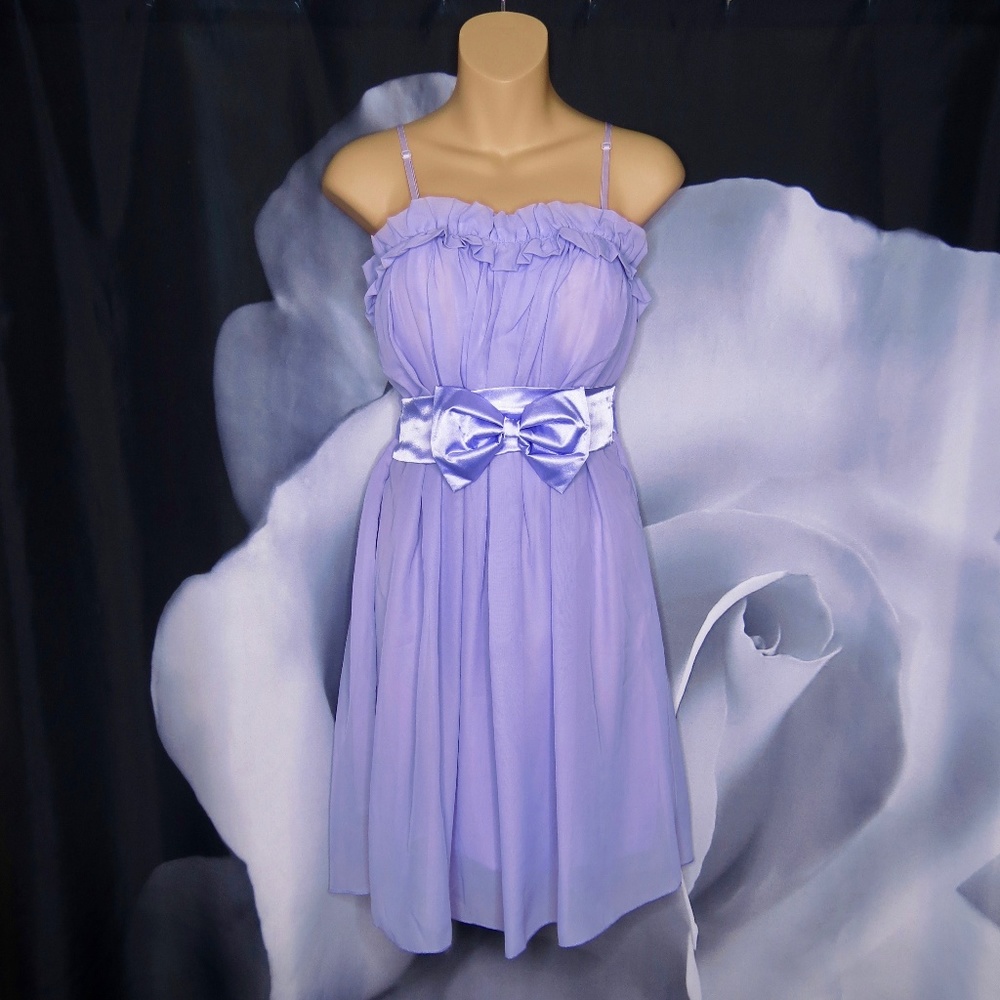 Lavender Dress With Ruffle Top and Bow